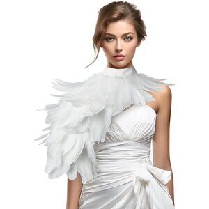 Women White Feather Shawl Masquerade Witch Wings Cape Maleficent Costume